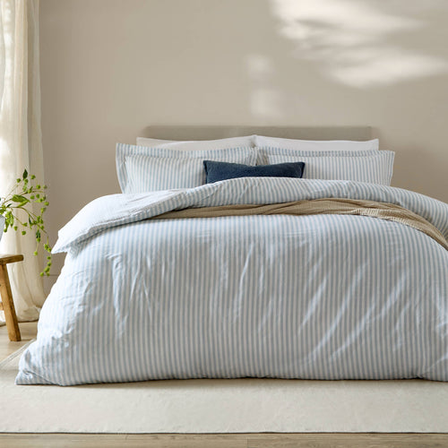 Hebden Stripe Cotton Duvet Set - Mineral Blue