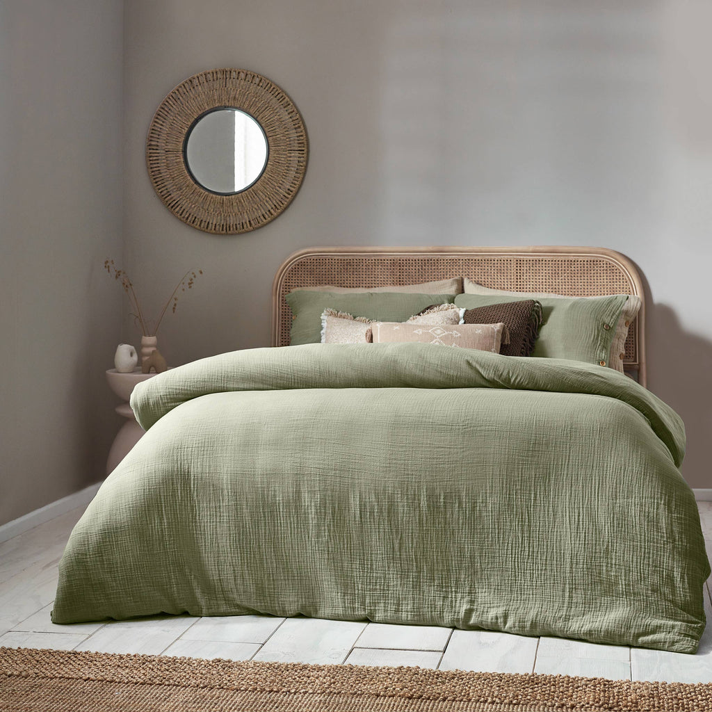 Lark Cotton Muslin Duvet Set - Eucalyptus
